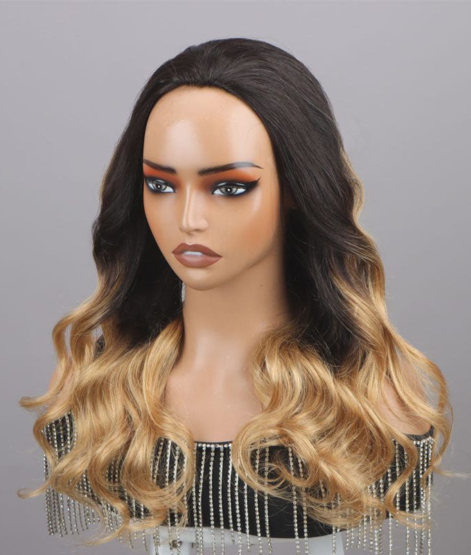 T1B/27 Body Wave Ombre Honey Blonde 3 In 1 Half Wig Beginner Friendly Glueless 3/4 Wig 100% Human Hair