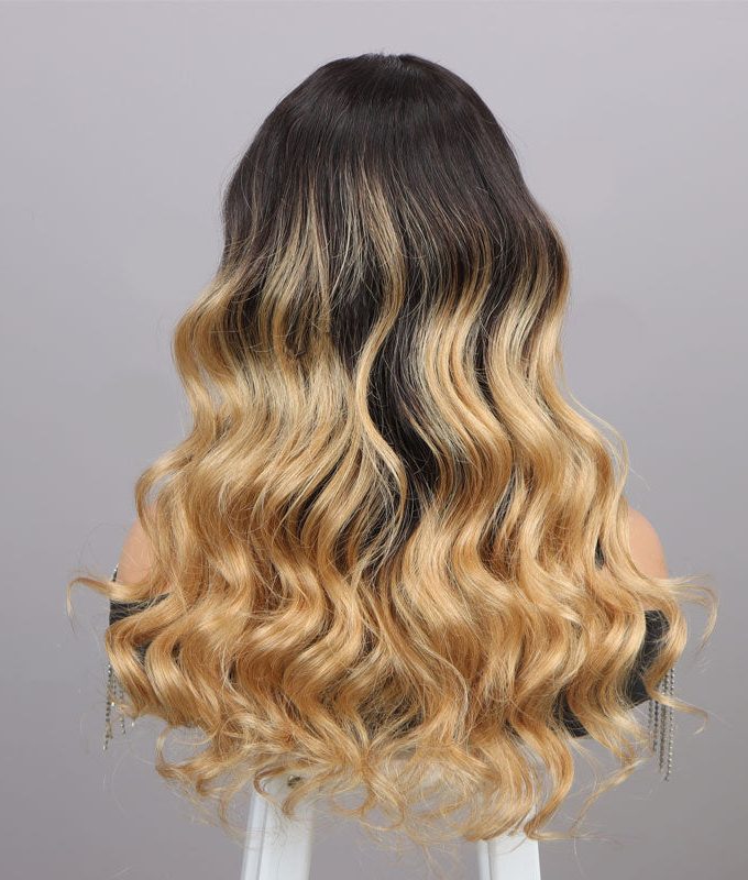 T1B/27 Body Wave Ombre Honey Blonde 3 In 1 Half Wig Beginner Friendly Glueless 3/4 Wig 100% Human Hair