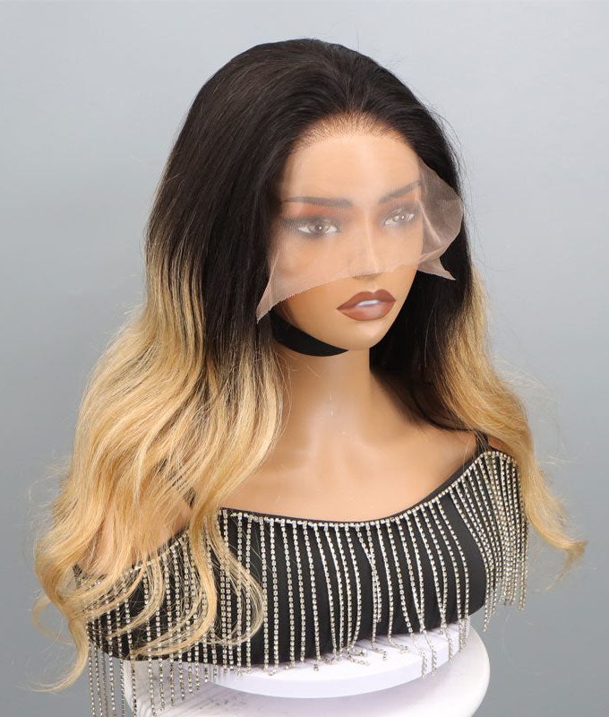 T1B/27 Body Wave Ombre Honey Blonde 3 In 1 Half Wig Beginner Friendly Glueless 3/4 Wig 100% Human Hair