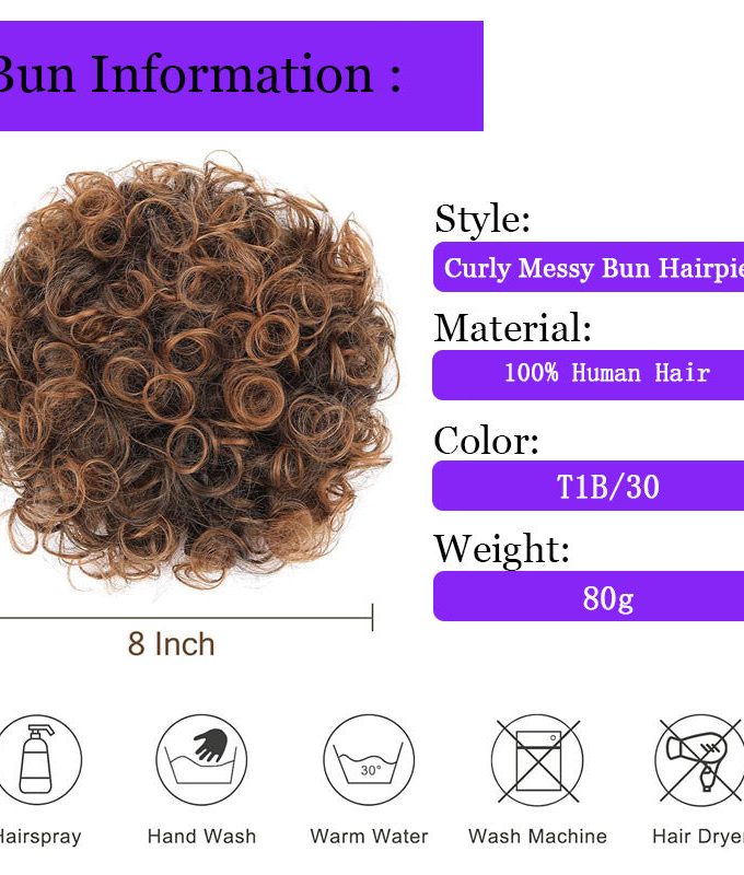 Curly Puff Drawstring Ponytail Messy Bun Hair Clip in Human Hair Piece