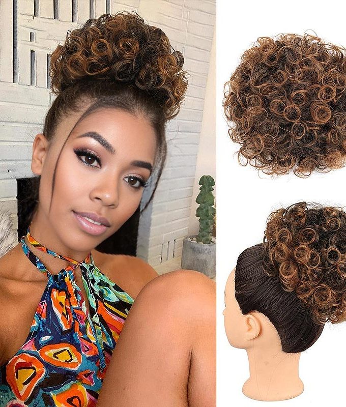 Curly Puff Drawstring Ponytail Messy Bun Hair Clip in Human Hair Piece