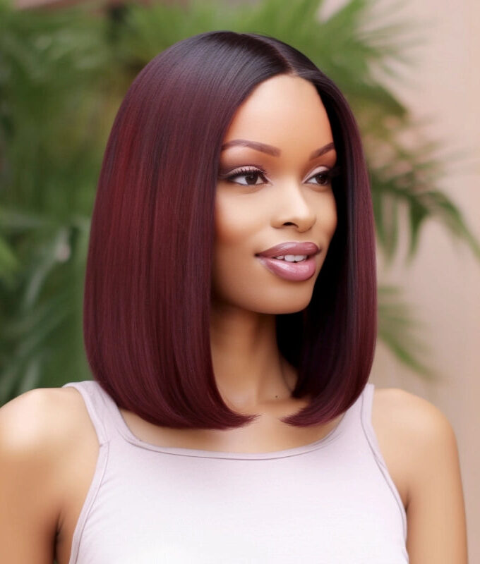 Burgundy Straight Bob Wigs 5x5 HD Lace Wig with Black Roots