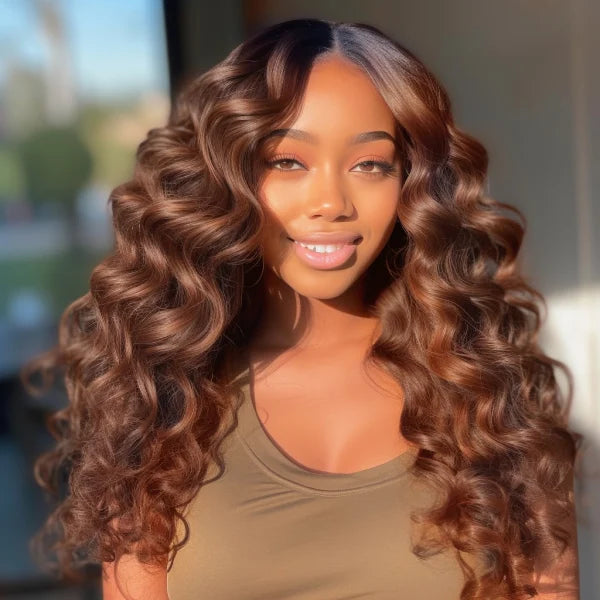 Colored Human Hair Wigs Brown Body Wave Wig 4x4 HD Lace Closure Wig