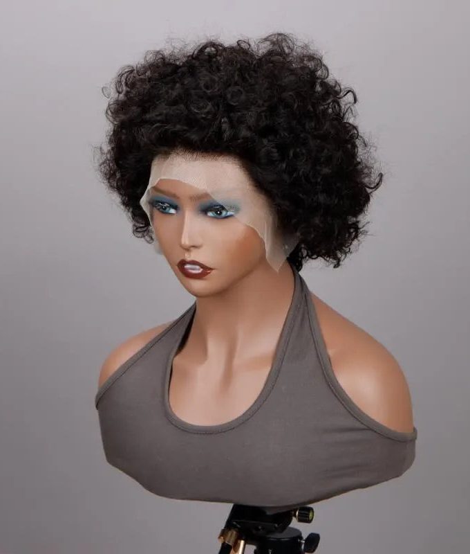 13x4 HD Lace Full Frontal Wig Short Curly Wig Pixie Haircuts 6 Inch Boom Wigs