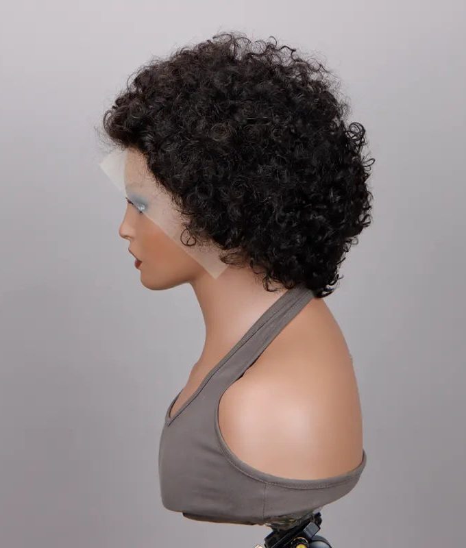 13x4 HD Lace Full Frontal Wig Short Curly Wig Pixie Haircuts 6 Inch Boom Wigs