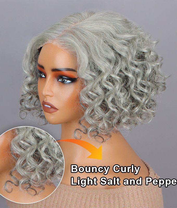 Salt And Pepper Hair Topper 5"x5" Swiss Lace Closure Bouncy Curly Hair Top Hair Pieces