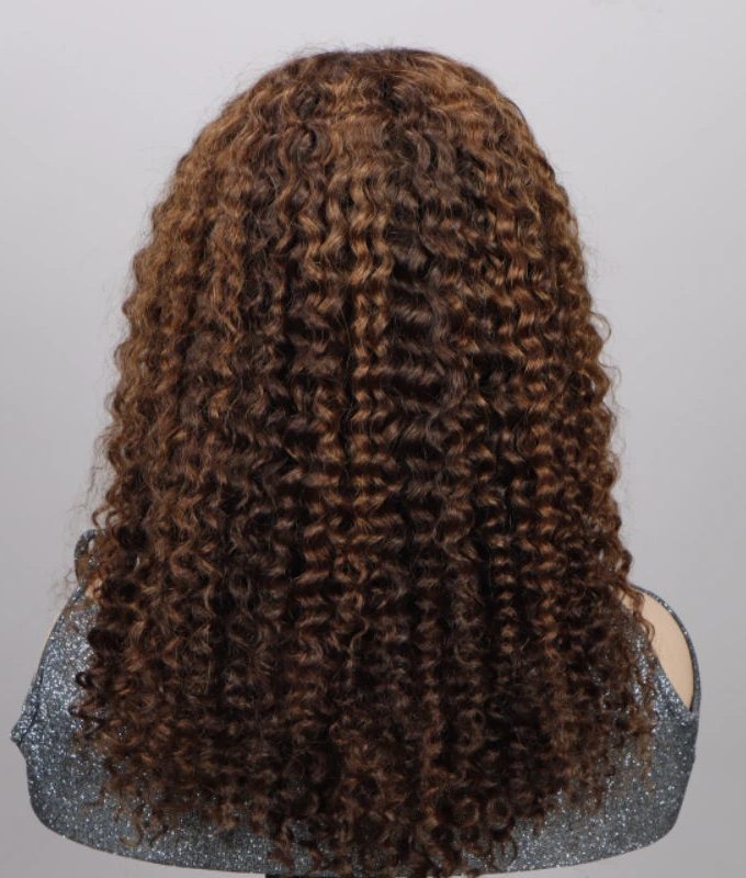 #4 Brown Curly Human Hair Wigs Pre Plucked 13x4 HD Lace Frontal Wig For Women 180% Density