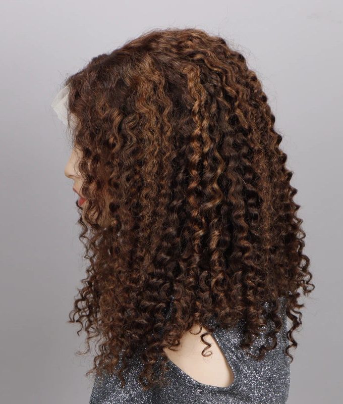 #4 Brown Curly Human Hair Wigs Pre Plucked 13x4 HD Lace Frontal Wig For Women 180% Density