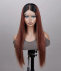 Straight Human Hair Wig Ombre 4x4 HD Lace Wigs Dark Auburn Brown with Black Roots