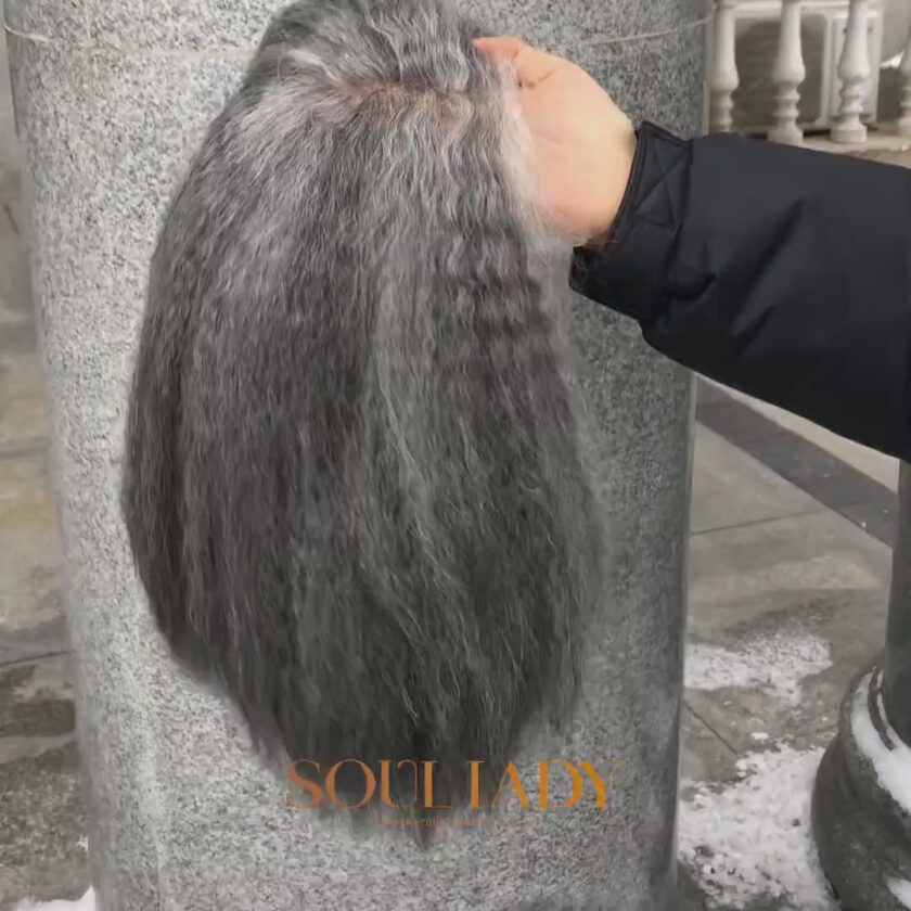 Seniors Salt And Pepper Wig Yaki Straight Bob More Grey Human Hair 5x5 HD Lace Wigs For Women - Image 6