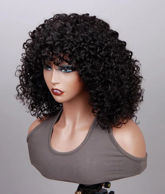 Boom Curly Bob Wig With Bangs Quick Wear And Go Glueless Human Hair Wigs 180% Density