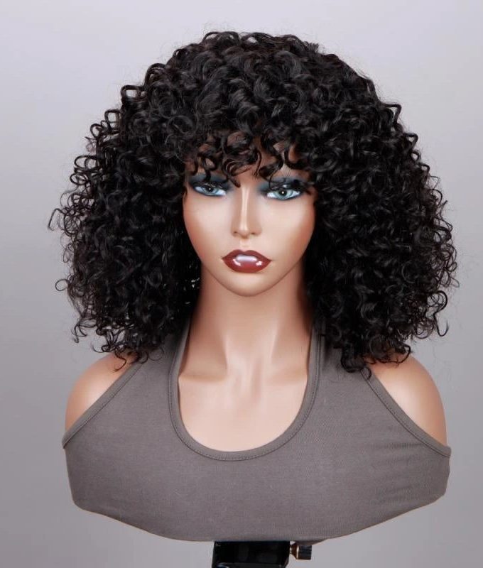 Boom Curly Bob Wig With Bangs Quick Wear And Go Glueless Human Hair Wigs 180% Density
