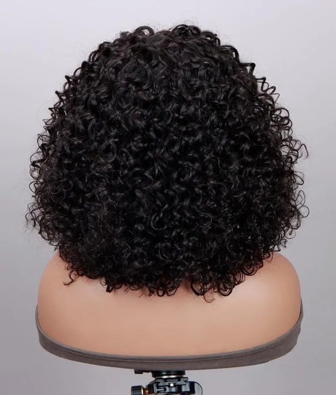 Boom Curly Bob Wig With Bangs Quick Wear And Go Glueless Human Hair Wigs 180% Density