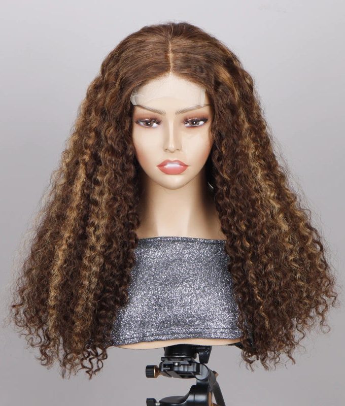 Long Curly Human Hair Wigs Blonde Balayage Highlight HD Lace Wigs 180% Density