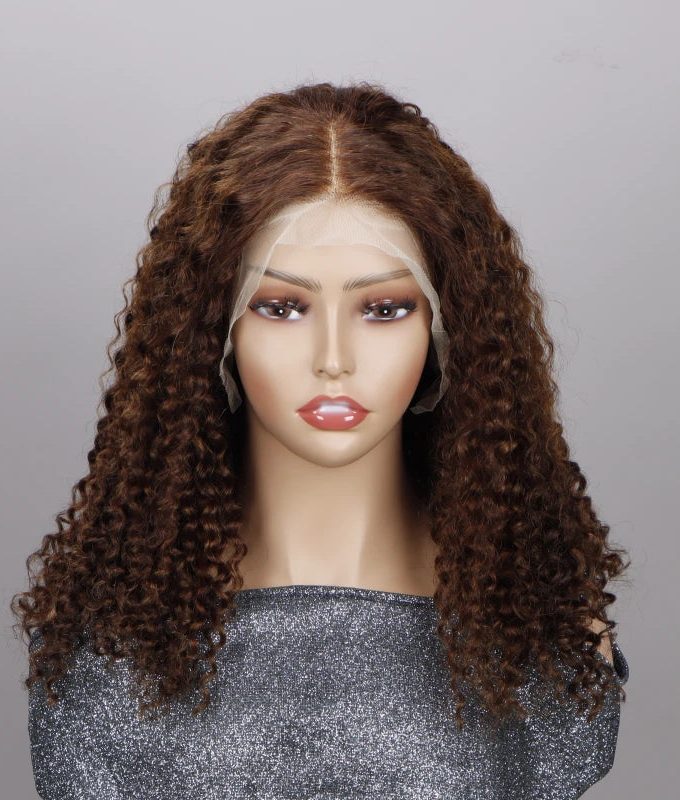 #4 Brown Curly Human Hair Wigs Pre Plucked 13x4 HD Lace Frontal Wig For Women 180% Density