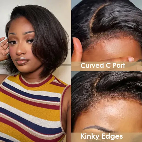 Flash Sale |  Type 4C Hairline Kinky Straight Bob Wig With Kinky Edges 5x5 HD Lace Human Hair Wigs Full Density