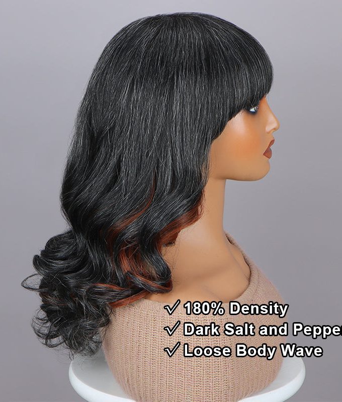 9x6 Glueless Human Hair Wigs With Bangs Reddish Brown Peekaboo Highlight Loose Body Wave for Black Women