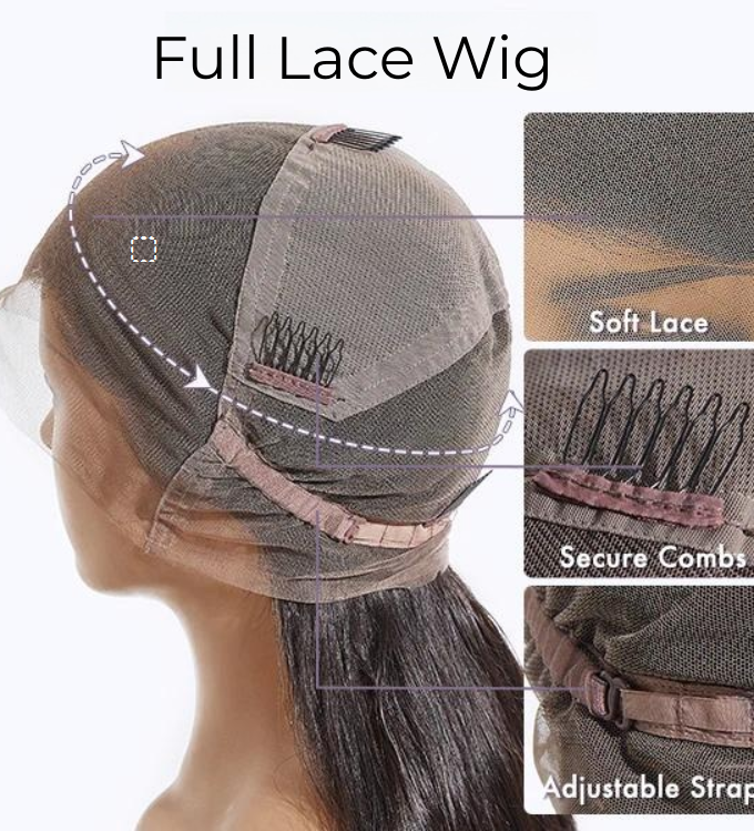 Full Lace Wigs Classy Natural Black Straight Hair Free Parting Long Wig 100% Human Hair