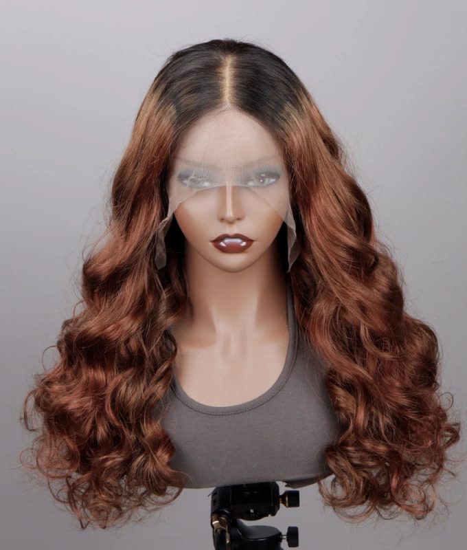 Ombre Brown Hair Loose Wave Wig 13x4.5 HD Lace Full Frontal Wig Bouncy Loose Curl Wig