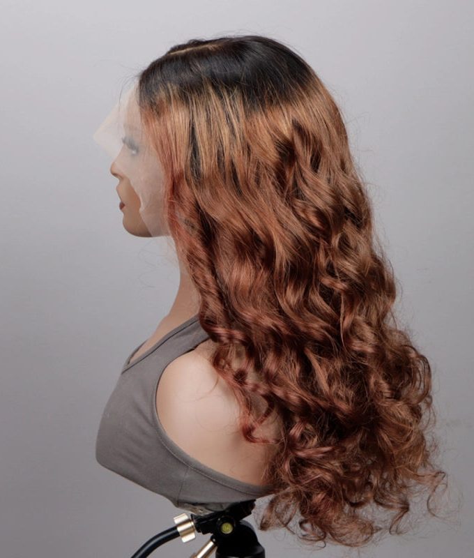 Ombre Brown Hair Loose Wave Wig 13x4.5 HD Lace Full Frontal Wig Bouncy Loose Curl Wig