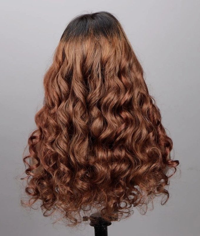 Ombre Brown Hair Loose Wave Wig 13x4.5 HD Lace Full Frontal Wig Bouncy Loose Curl Wig