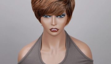 Ombre Caramel Brown Short Pixie Cut Wig Straight Human Hair