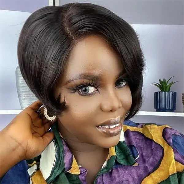 Executive Chic: Natural Black Pixie Cut Wig Mature Boss Style Glueless Design 5x5 HD Lace Short Human Hair Wig