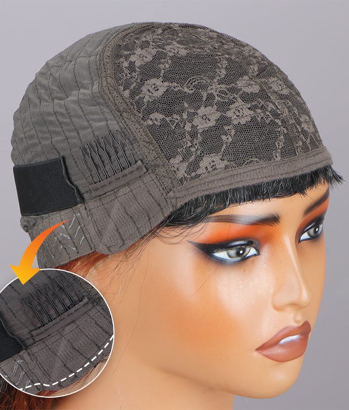 9x6 Glueless Human Hair Wigs With Bangs Reddish Brown Peekaboo Highlight Loose Body Wave for Black Women