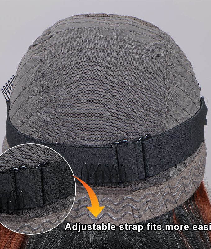 9x6 Glueless Human Hair Wigs With Bangs Reddish Brown Peekaboo Highlight Loose Body Wave for Black Women