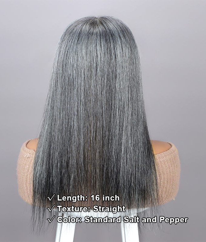 Instant Salt and Pepper Human Hair Topper 9"x6" Swiss Lace Frontal Straight Hair Crown Piece for Women