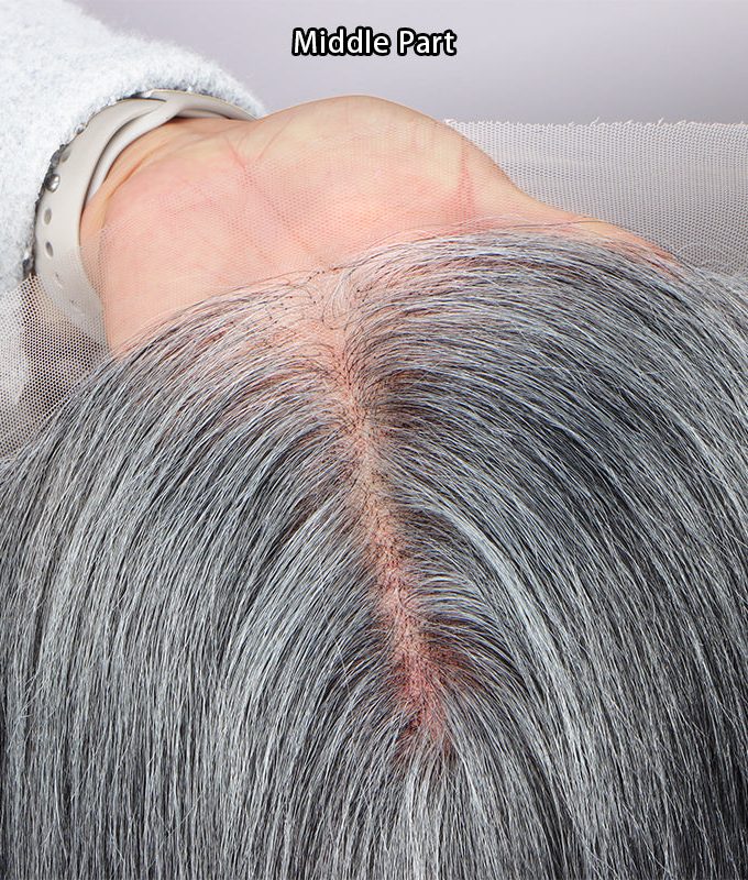 Instant Salt and Pepper Human Hair Topper 9"x6" Swiss Lace Frontal Straight Hair Crown Piece for Women