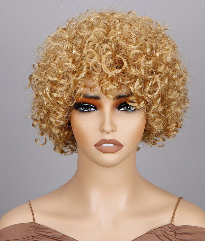 Short Afro Wigs Golden Blonde Boom Bouncy Curly Wig Real Human Hair Glueless Wear And Go Wigs