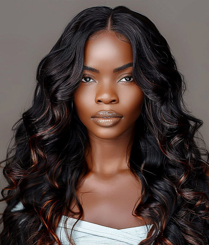 Red Copper Peekaboo Highlight Wig Long Body Wave Hair Glueless 6x4 Pre-cut Lace Wig With Bleached Knots