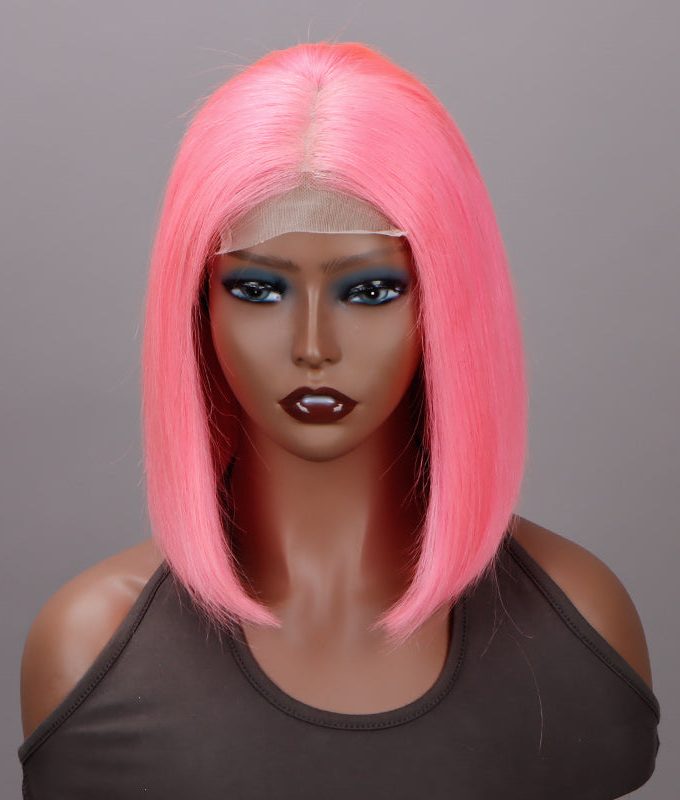 Barbie Pink Bob Silky Straight Human Hair 5x5 HD Lace Closure Wigs Middle Part Lob