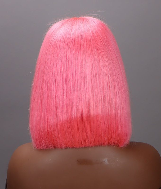 Barbie Pink Bob Silky Straight Human Hair 5x5 HD Lace Closure Wigs Middle Part Lob