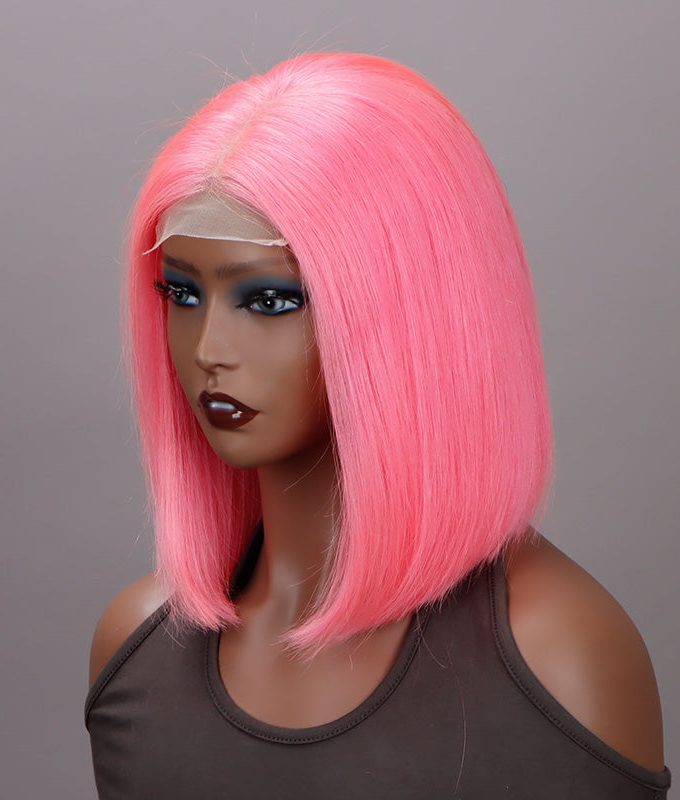 Barbie Pink Bob Silky Straight Human Hair 5x5 HD Lace Closure Wigs Middle Part Lob