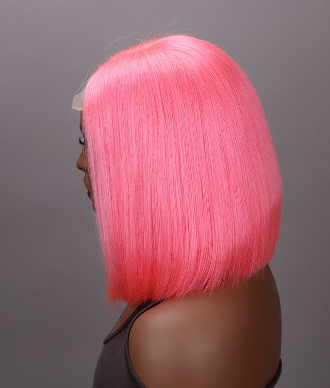 Barbie Pink Bob Silky Straight Human Hair 5x5 HD Lace Closure Wigs Middle Part Lob