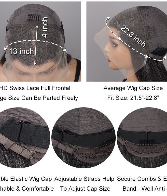 Elegant Silver Gray 13x4 Full Frontal Lace Wig Loose Curly Human Hair Salt And Pepper Wig For Women