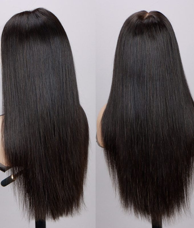13x4.5 Silky Straight Hair HD Lace Full Frontal Wig Human Hair Pre Plucked With Bleached Knots