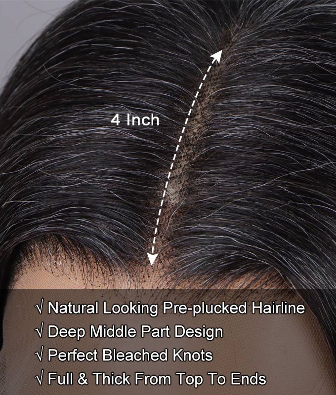 Custom Dark Salt And Pepper Silky Straight Hair Full Frontal 13x4 HD Lace Wig 100% Real Human Hair Pre Plucked Hairline