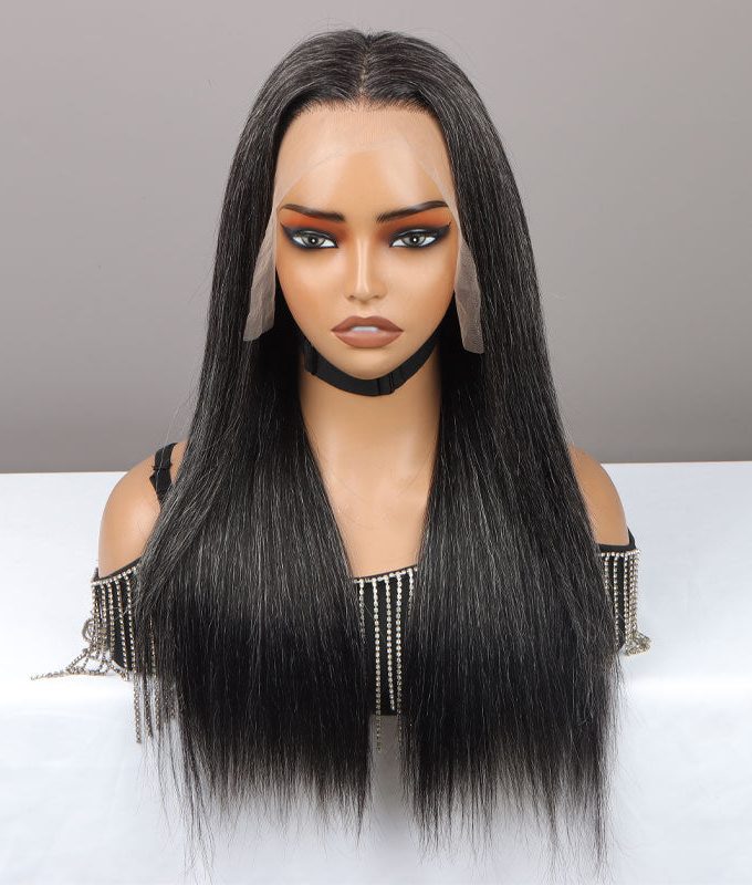 Custom Dark Salt And Pepper Silky Straight Hair Full Frontal 13x4 HD Lace Wig 100% Real Human Hair Pre Plucked Hairline