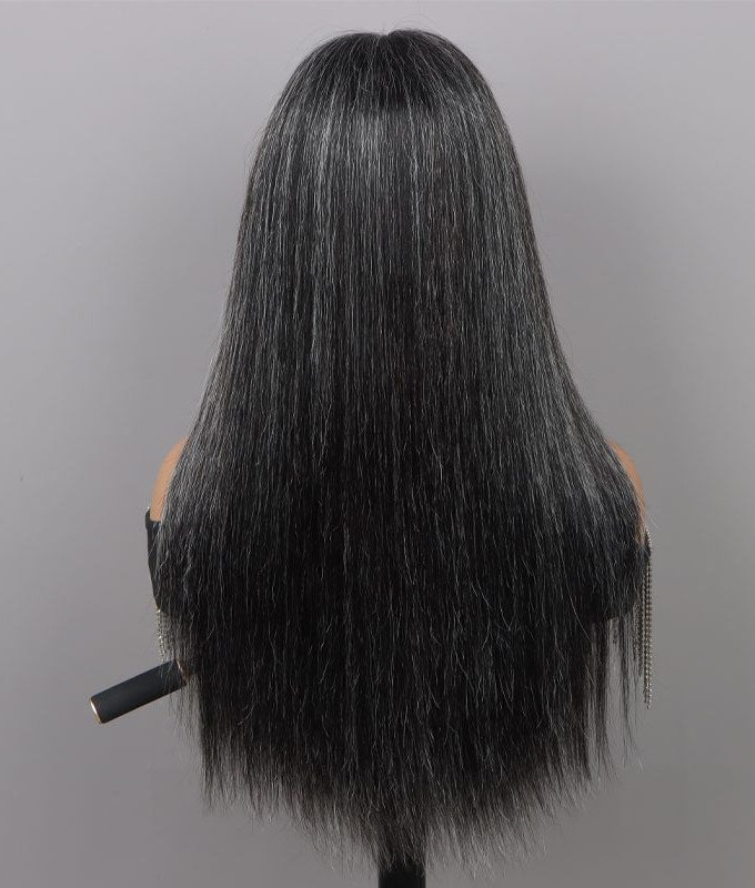 Custom Dark Salt And Pepper Silky Straight Hair Full Frontal 13x4 HD Lace Wig 100% Real Human Hair Pre Plucked Hairline