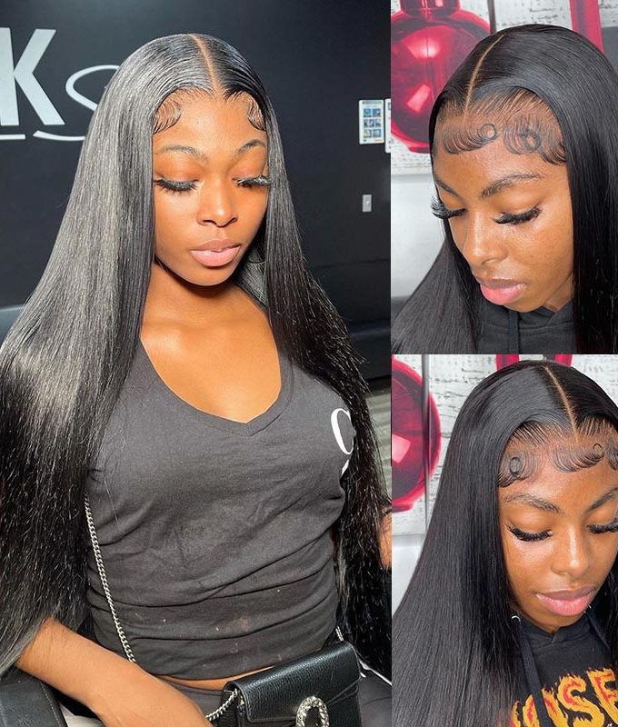 13x4.5 Silky Straight Hair HD Lace Full Frontal Wig Human Hair Pre Plucked With Bleached Knots