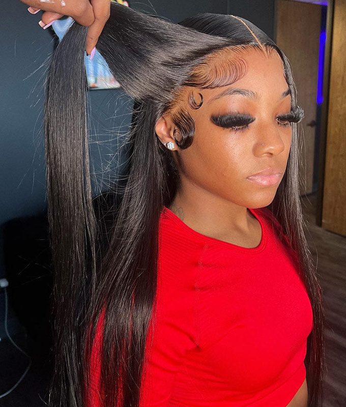 13x4.5 Silky Straight Hair HD Lace Full Frontal Wig Human Hair Pre Plucked With Bleached Knots