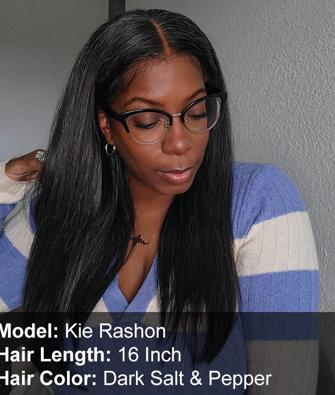 Custom Dark Salt And Pepper Silky Straight Hair Full Frontal 13x4 HD Lace Wig 100% Real Human Hair Pre Plucked Hairline