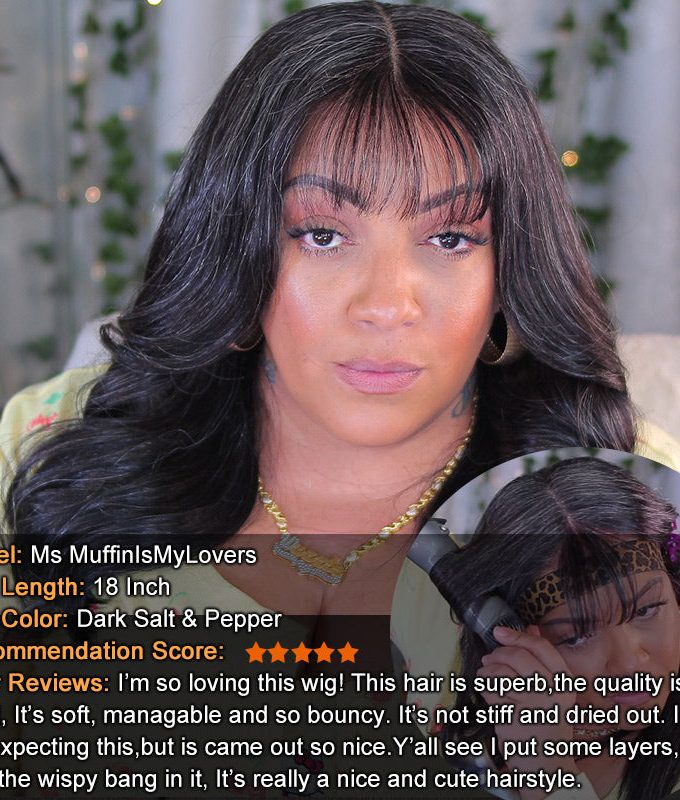 Custom Dark Salt And Pepper Silky Straight Hair Full Frontal 13x4 HD Lace Wig 100% Real Human Hair Pre Plucked Hairline