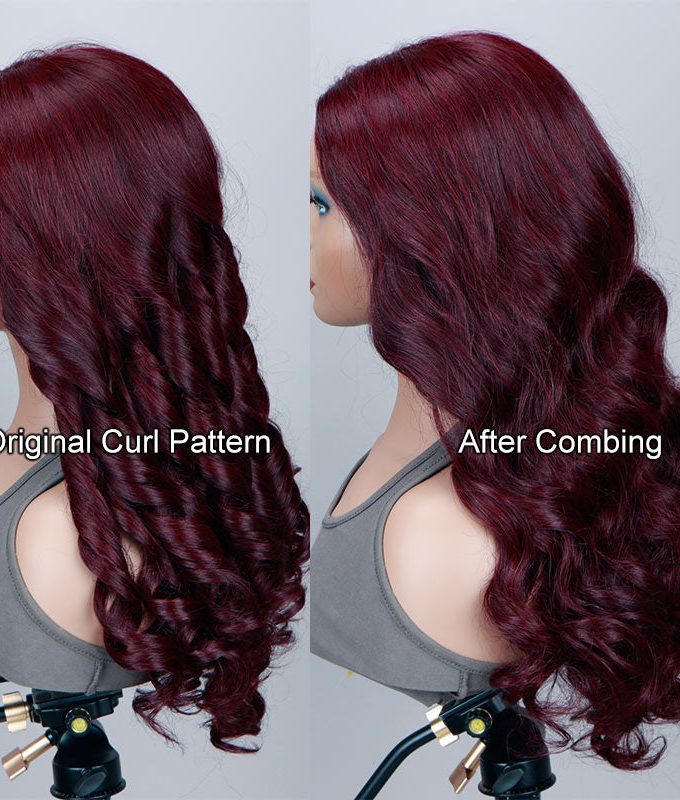 Body Wave 99J Dark Burgundy Wig Long Human Hair 5x5 HD Lace Wigs Middle Part