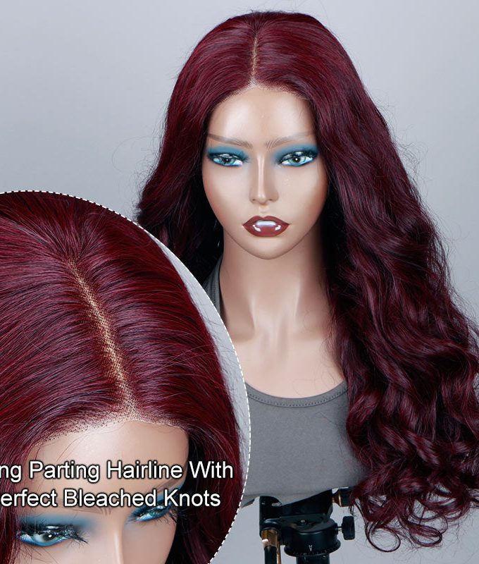 Body Wave 99J Dark Burgundy Wig Long Human Hair 5x5 HD Lace Wigs Middle Part