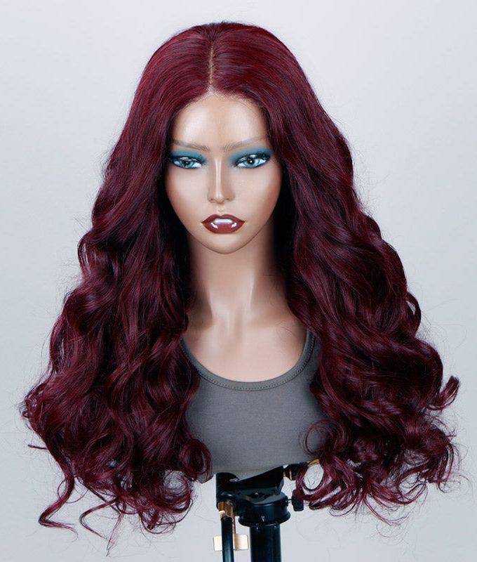 Body Wave 99J Dark Burgundy Wig Long Human Hair 5x5 HD Lace Wigs Middle Part