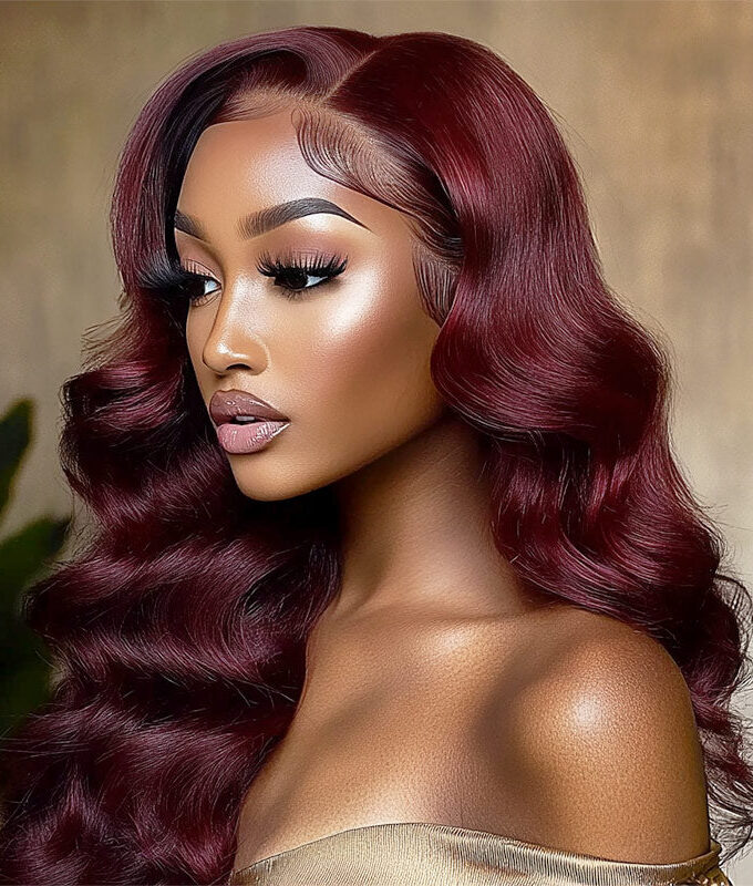 Body Wave 99J Dark Burgundy Wig Long Human Hair 5x5 HD Lace Wigs Middle Part